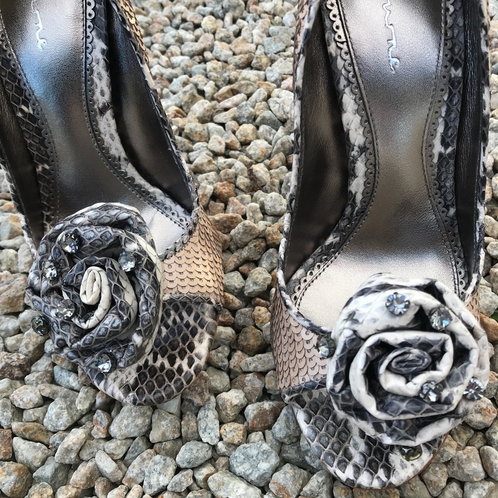 Carolina Sequin Snake Pep-Toe Heels